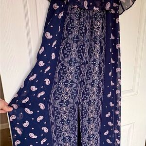 princess vera wang Navy Paisley Maxi Dress with Pink Accents